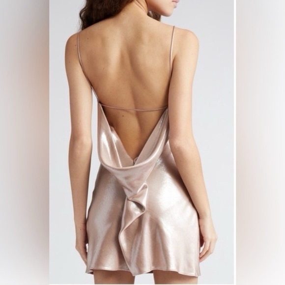 NWT Cult Gaia Leanne Low Back Metallic Satin Slip Dress Cameo - Picture 2 of 11